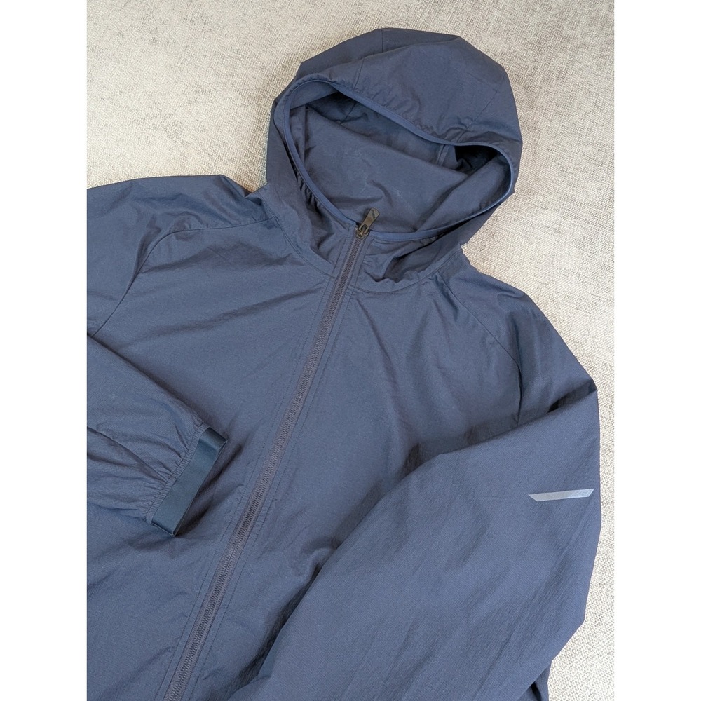 Hill City Jacket Mens L Navy Ripstop Soft Shell Hooded Windbreaker Packable Top